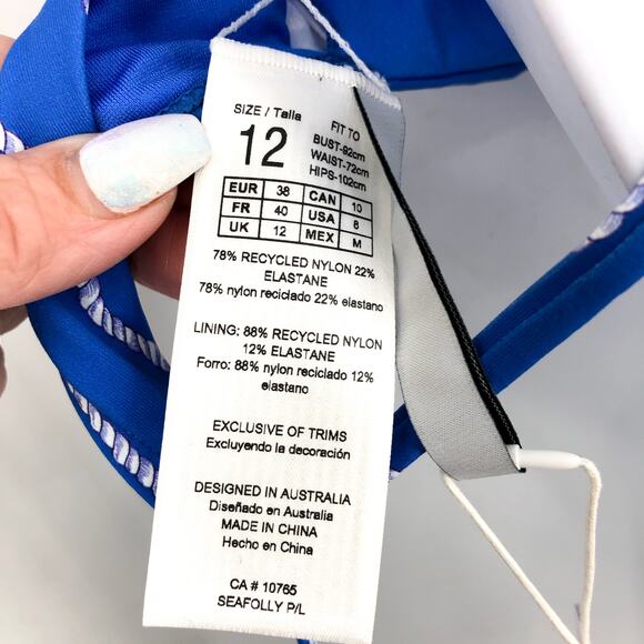 SEAFOLLY Women's Set Sail Cross Back Bralette Bikini Top Size 8 Blue Azure NWT - Picture 10 of 11